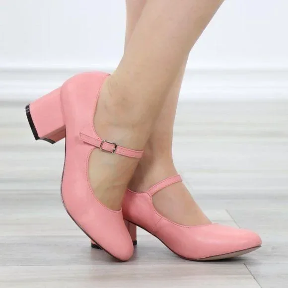 Block Heel Vintage Peach Rockabilly Style Pumps - Picture 3 of 10